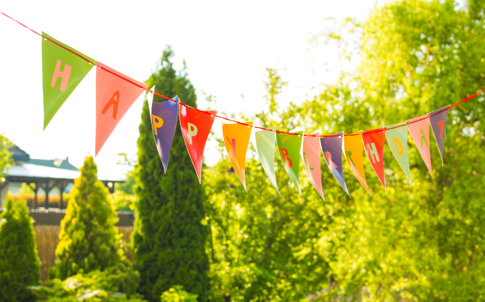 Colorful,Happy,Birthday,Bunting,Garland,(banner),Hanging,Outdoor,-,Garden