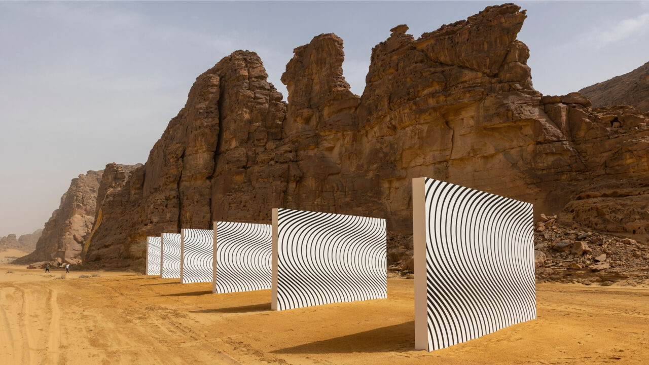 Wavy art installation in desert.